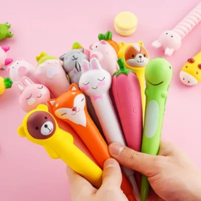 Custom Logo Animal Decompression Squishy Gel Pen Kawaii Durable Portable School Office Promotional Gift Wholesale