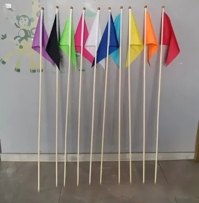 Solid Color Ground Insert Marker Flags with Long Wood Pole for Lawn Landscaping Construction