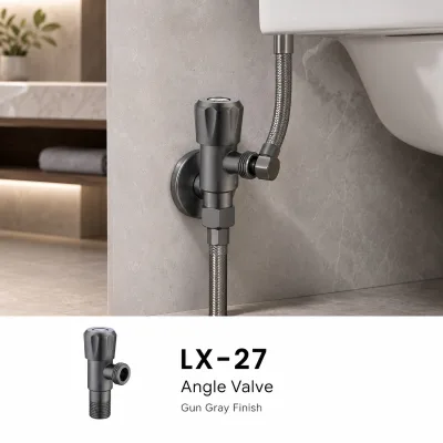Matte Gun Grey Solid Brass Single Outlet Angle Stop Valve, Anti-Corrosion Water Shut Off Valve for Basin Water Heater Connection