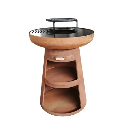 Factory Supply Bbq Outdoor Round Wood Burning Stoves Wood Chips Rust Color Charcoal Grill Stove