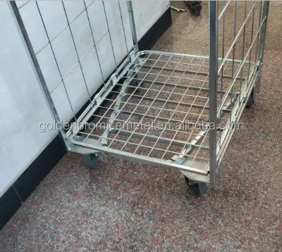 Heavy Duty Foldable Hotel Laundry Wire Mesh Storage Roll Container with Wheels and Pallet Roll Cage