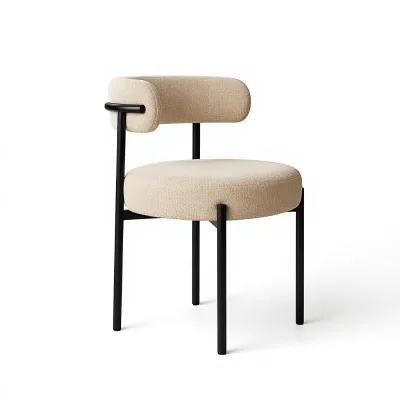 Modern Light Luxury Bouclé Upholstered Dining Chair Round Back Metal Frame Side Chair for Home Restaurant Living Room