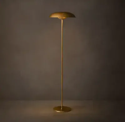 Modern Style Floor Lamp with a Round Base Made of Vintage Brass and Steel Suitable for Decorating Bedrooms and Reading Rooms
