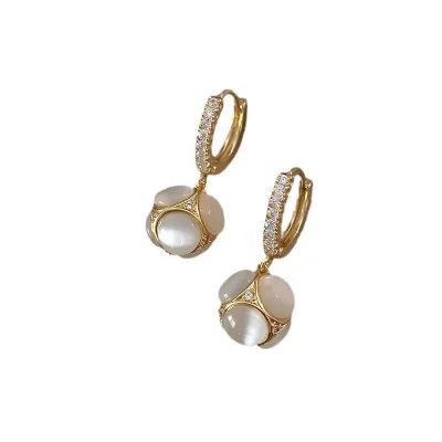 Fashion Light Luxury Temperament Ear Circle Cat's Eye 925 Silver Needles Alloy Earrings