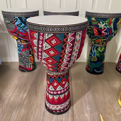 10.5 Inch PVC African Drum Body Goatskin Drum Surface Lightweight Hand Clapping Drum Percussion Instrument Colorful Pattern
