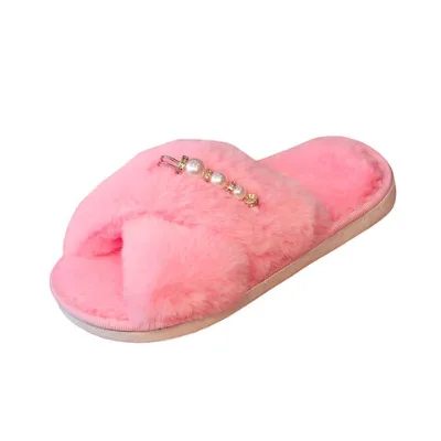 Wholesale women's plush slippers indoor slipper for winter soft warm ladies plush shoes