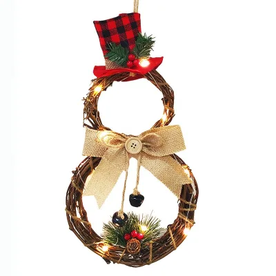 Indoor Warm White Mini LEDs fairy Lights Battery Operated Rattan Snowman Shape Christmas Decorations Lights