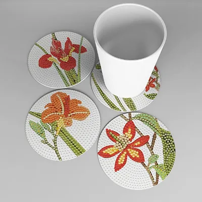 Lily Flower 9 PCS DIY Diamond Painting Coaster Kit with Holder Lilium Set for Adult
