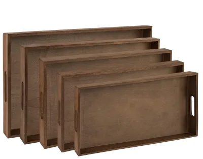 Wholesale Multi-Size Wooden Serving Tray with Detachable Cutout Handles American Style Storage Tray for Table Decor Food Display