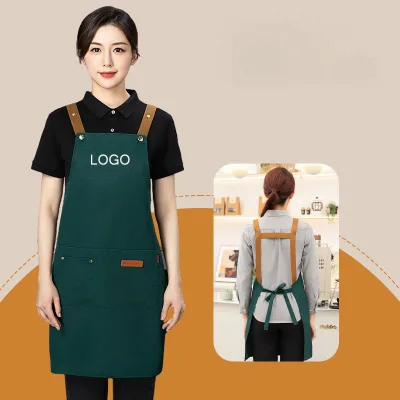 Personalized Logo Korean Style Simple Cotton Canvas Apron Restaurant Workwear Custom Beauty Salon Coffee Shop Server Apron