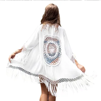JR- 78509 New Style Cotton Hollow Loosen Bikini Beach Tassel Dress Women Cover up