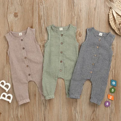 Baby Summer Sleeveless Striped Single Breasted Khaki Children's and Boys' Jumpsuit