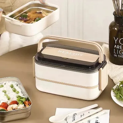 Two Layers Food Grade Lunch Boxes Bento Stainless Steel Lunch Box Eco Friendly Stainless Steel Bento for Children Kids Adults