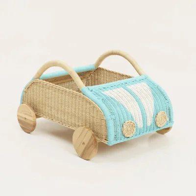 Joyful Car Shaped Storage Basket Woven Rattan Storage Basket for Kids Playing Room Kids Toys Basket Made by Vietnamese Craftsmen