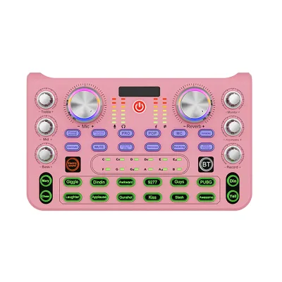 X66 Pink Professional Live Sound Card with 500-999mAh Battery 20Hz-20kHz Frequency Response for Live Music Recording