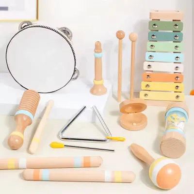 Montessori Wooden Percussion Instruments Set for Kids Baby Musical Instruments Game Educational Activity Learning Playing Gift