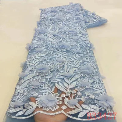 Luxury African Fabrics Beads French Lace 3d 3d Handmade Flower Beads Lace Fabric