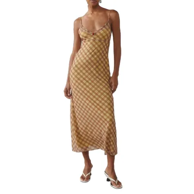 New Arrivals Manufacturer Ladies Casual Sleeveless V-Neck Slim-Fit Women's Plaid Double Layered Straight Midi Dress