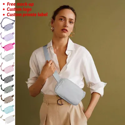 Checkered Print Buckle Wide Belt Crossbody Bag Nylon Running Sport Outdoor Travel Chest Bag Fanny Pack Polyester Waist Bag