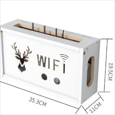 Creative Wooden Wireless Router Optical Cat Box Storage Box Light Luxury Wall Mounted Non Perforated Socket Set-top Storage Rack
