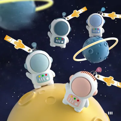 HECION New Cartoon Astronaut-Themed Fan Lanyard: Portable, Cute, Mini USB-Rechargeable Handheld Blade-Less Fan for Students
