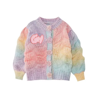 New Product Explosion Rainbow Color Cute Patch Knitting Sweater for Little Girls Sweaters for Girls