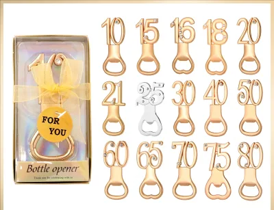 Numbers Bottle Openers Birthday Party Favors Anniversary Presents for Guests Souvenir Supplies With Gift Box Gold Color