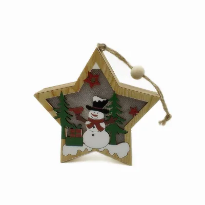Wooden Star Shape LED Lights Christmas Tree Decor Ornaments Holiday Supplies