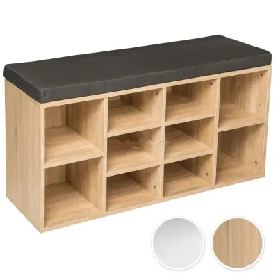MDF Oak Wooden Shoe Rack Cabinet with Cushion for Hallway Furniture with Comfortable Seat
