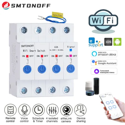 EWeLink WiFi Smart Switch 4 Gang 200 Channels 63A Per Channel Timer Switch Remote Voice Control App Control
