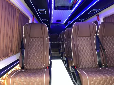 New Captain Seats for Van Luxury Diamond Quilted High Back White Piping 3 Point Seatbelt LED Ambient Executive