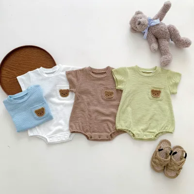 2025 Ins Boys and Girl Summer Clothes Breathable Bag Fart Clothes Thin Cartoon Creeper Jumpsuit Bear