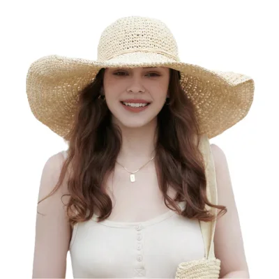 Womens Sun Hats Wide Brim Summer Beach Hat for Women Foldable Travel Straw Hat