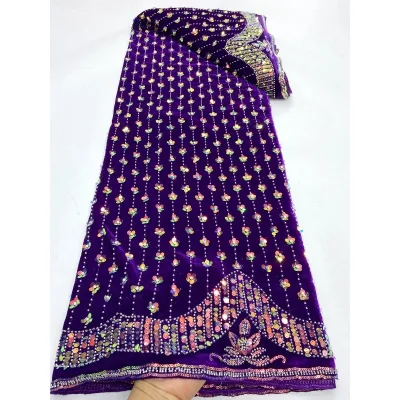 Wholesale Velvet Lace African Sequence Velvet Lace Fabric With Beads Competitive Price Sequin Velvet Lace Fabric