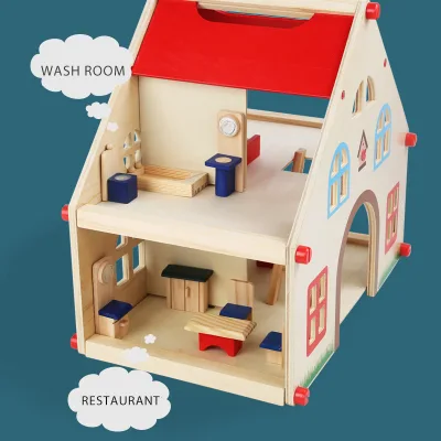 New Design DIY Wooden Double Layer Doll House With Furniture Pretend Play Toy Set Early Communication skill Education AIDS