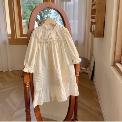 2023 Fall Cute Girl Blue Long Sleeved Sailor Collar Dress Blue and Red Patchwork Color Dress for Big Girl 3-8T