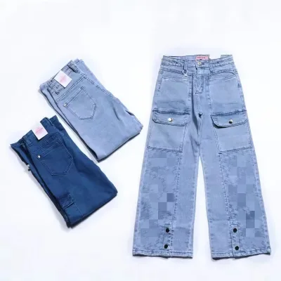RTS New Arrival Trouser for Kids Zipper Fly Straight Children Jeans High Waist Jeans Trousers for Girls
