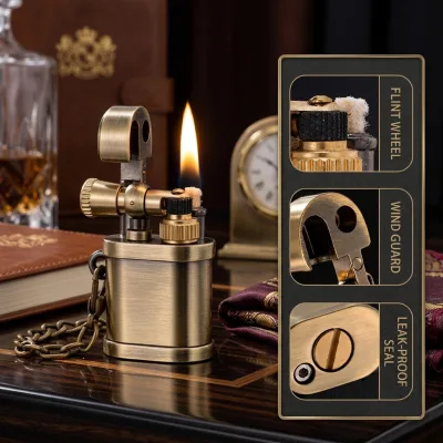 Classic Retro Men's Gift Mini Kerosene Lighter Keychain Soft Flame Lighter OEM LOGO