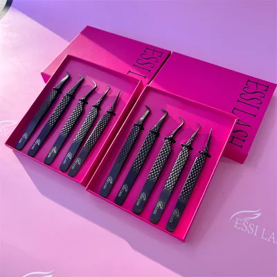 Top Eyelash Tweezers for Russian Volume Fiber Tips Professional High Quality Antistatic Eyelash Extension Tweezers