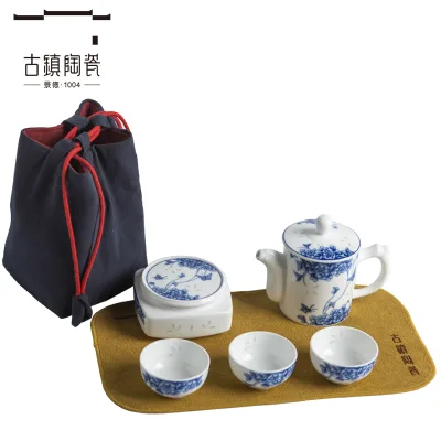 Ceramic Antique Medieval Porcelain Tea Set Blue Decal Teapot Cup Chinese Ceramic Tea Set Afternoon Porcelain Tea Set