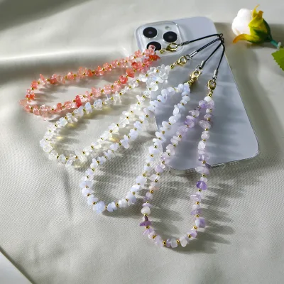 Natural Gravel Beaded Mobile Phone Lanyard Natural Crystal Agate Stone Moonlight Stone Mobile Phone Chain
