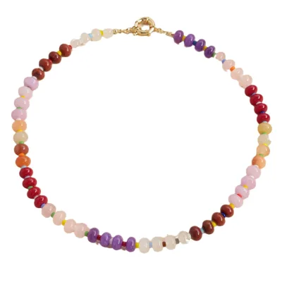 Bohemian Rainbow Colorful Gemstone Choker Natural Stone Beaded Necklace