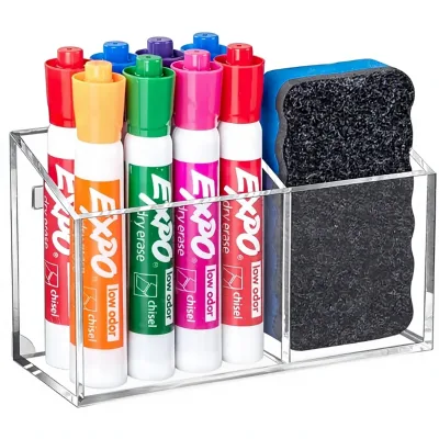 Transparent Double Grid Acrylic Whiteboard Pen Storage Rack Magnetic Wall Mounted Marker Pen Eraser Integrated Storage Box