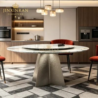 Modern White Green Gold Marble Dining Table Lazy Susan Champagne Hammered Star Metal Base Stable Home Hotel Villa Furniture