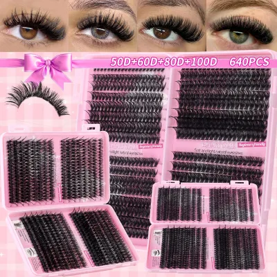 Individual Cluster Lashes 640pcs DIY Segmented Eyelash Extension Mix Length 32Rows Large Capacity Eyelash Book for Natural Manga