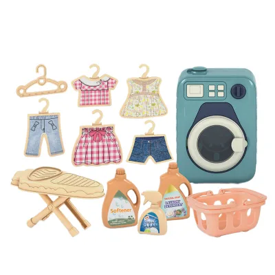 LEZA BABY Cheap Wholesale Simulation Washing Machine Toy with Laundry Accessories for Toddler Pretend Play