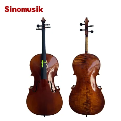 Sinomusik 4/4 Cello Full Hand Applied Spirit Varnish Flame Maple Professional Cello