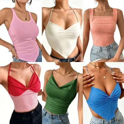 Europe Stylish Women Casual Breathable Bow Lace Feathers Short Blouses Brown Fashion Random Delivery Summer Corset Crop Top