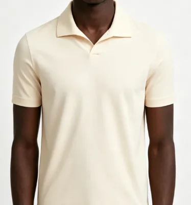 Men Solid Beige Open Collar Polo Shirt, Short Sleeve Knit V-Neck Casual Top for Business & Daily Wear