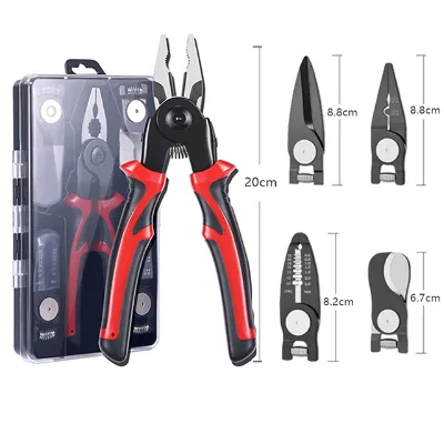 Reddish Black Steel Metric OEM Industrial Grade Long Nose Electrical Pliers Interchangeable Ends Non-Slip Insulated Handle